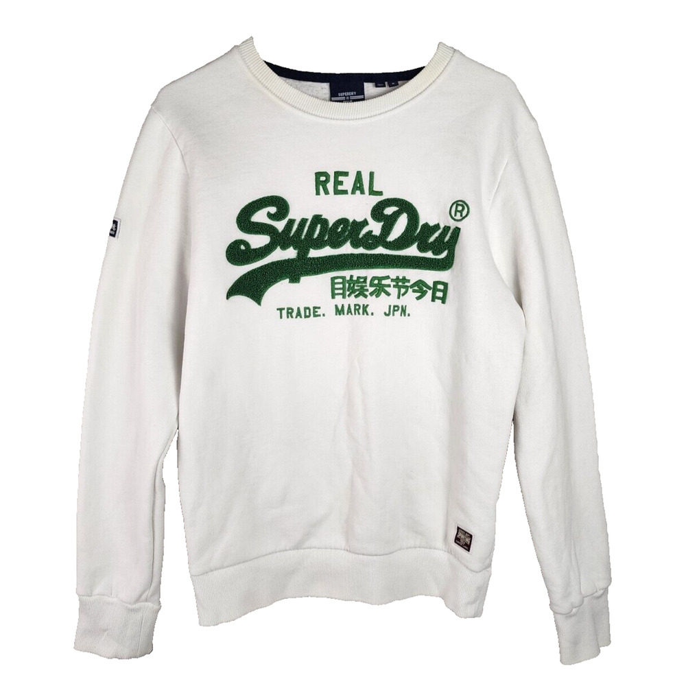 Superdry Vintage Sweatshirt Sz S Mens White Green Long Sleeve Pullover Crew Neck